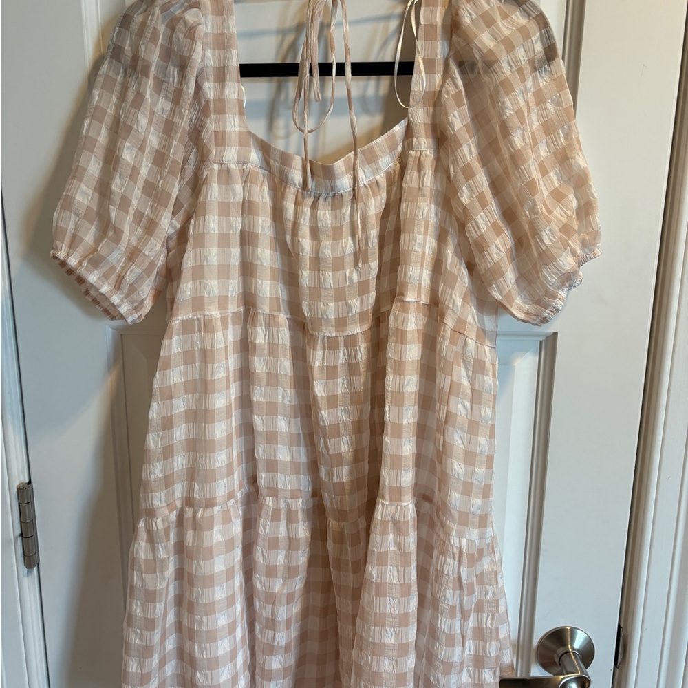 En Saison Beige and White Gingham Mini Dress